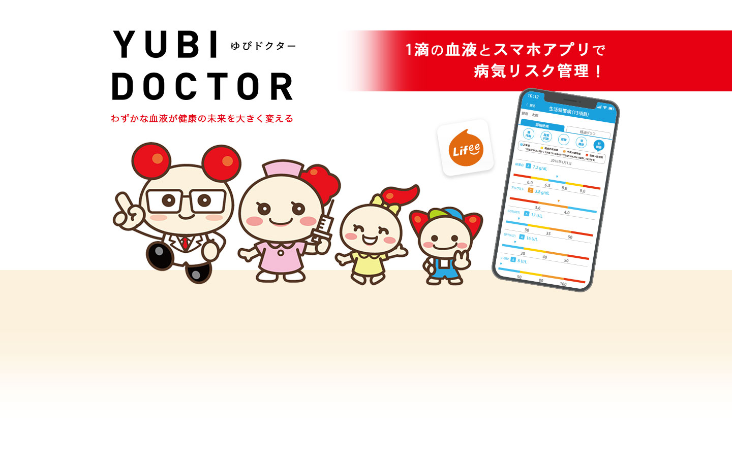 YUBI DOCTOR ゆびドクター わずかな血液が健康の未来を大きく変える。1滴の血液とスマホアプリで病気リスク管理！